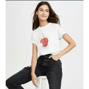 AGolde Cherry Print White Shrunken Baby Tee Shirt M